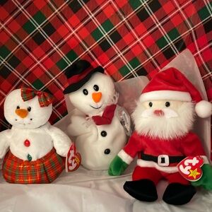 TY BEANIE BABIES. SANTA, SNOWBALL AND COOLSTINA.